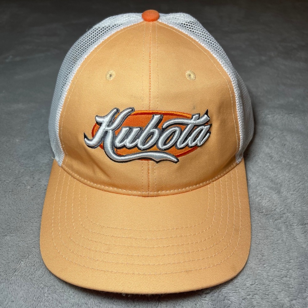 Vintage Kubota Cap Men Orange Tractor Mesh Back Trucker Hat Snapback Adjustable